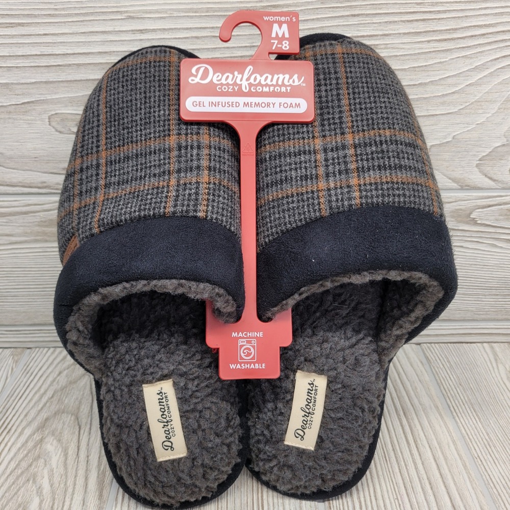 Dearfoams Cozy Comfort Memory Foam Womens Slippers Slip Slide‎ Mule Sherpa 7-8
